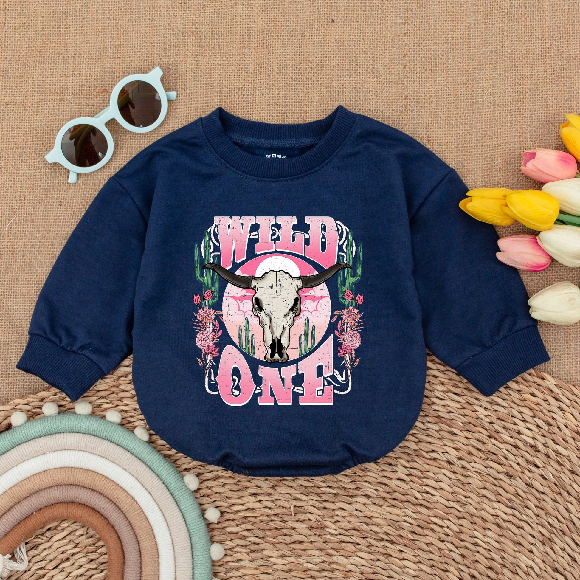 Retro Pink Cowgirl Romper: First Rodeo Birthday Baby Outfit
