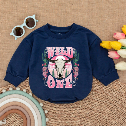Retro Pink Cowgirl Romper: First Rodeo Birthday Baby Outfit