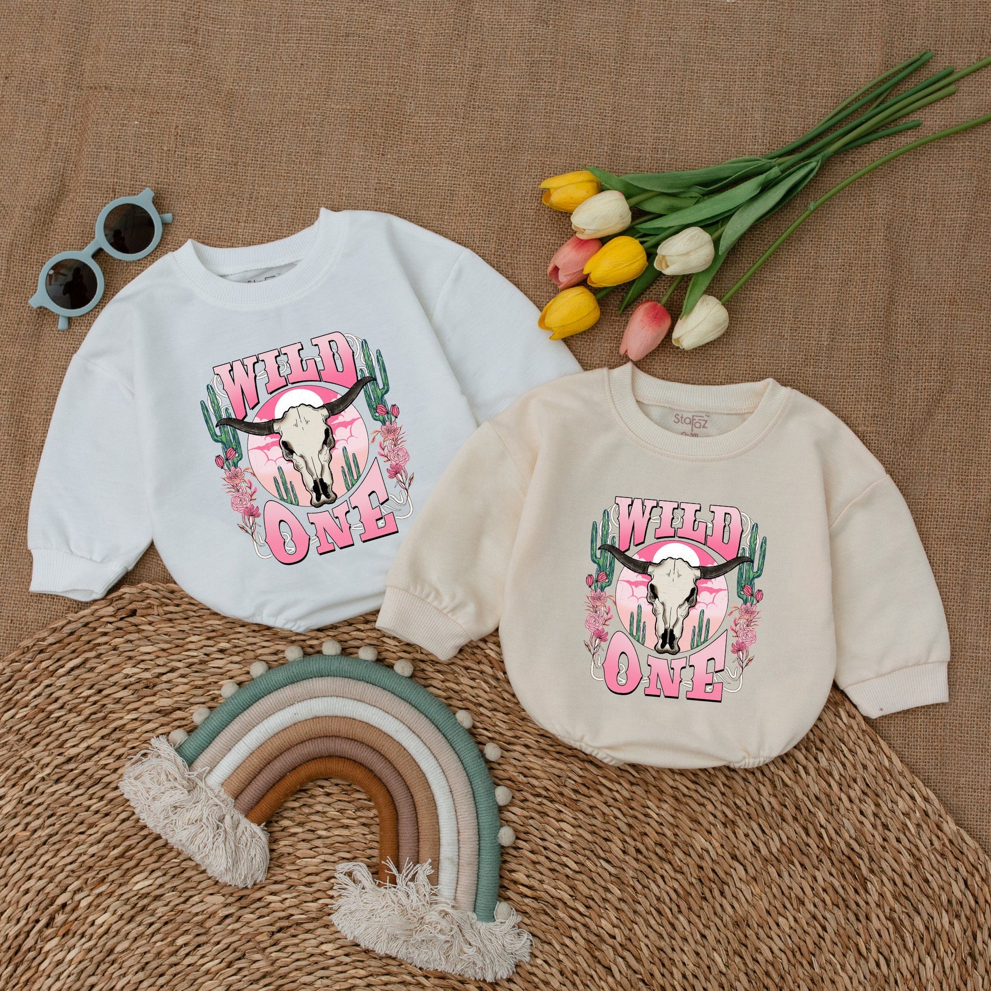 Retro Pink Cowgirl Romper: First Rodeo Birthday Baby Outfit