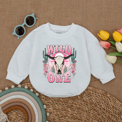 Retro Pink Cowgirl Romper: First Rodeo Birthday Baby Outfit