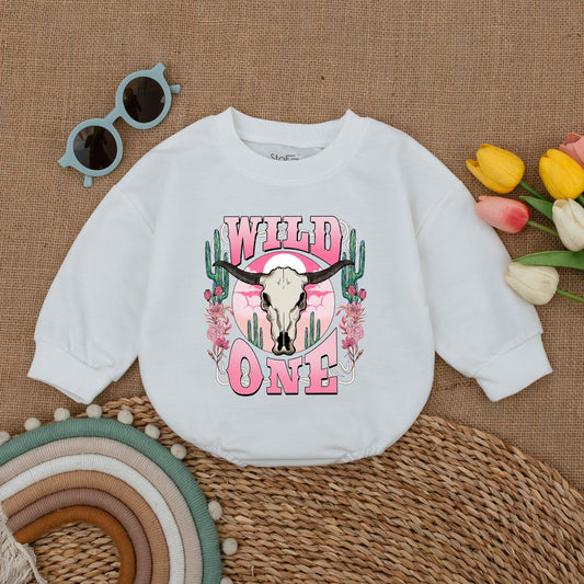 Retro Pink Cowgirl Romper: First Rodeo Birthday Baby Outfit