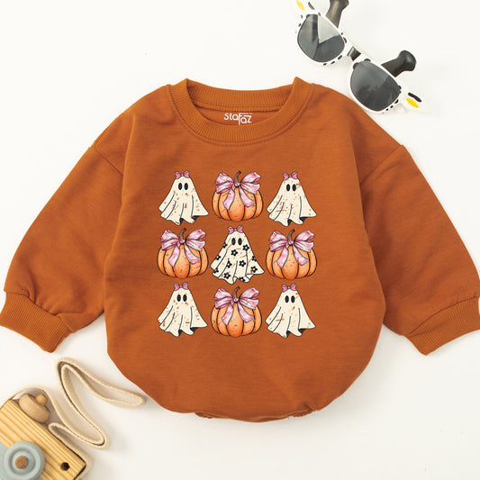 Ghost Pumpkin Baby Romper, Retro Fall Baby Bodysuit, Funny Thanksgiving Romper, Cute Halloween Jumpsuit Outfit, Adorable Autumn Kids Clothes, Pumpkin Season