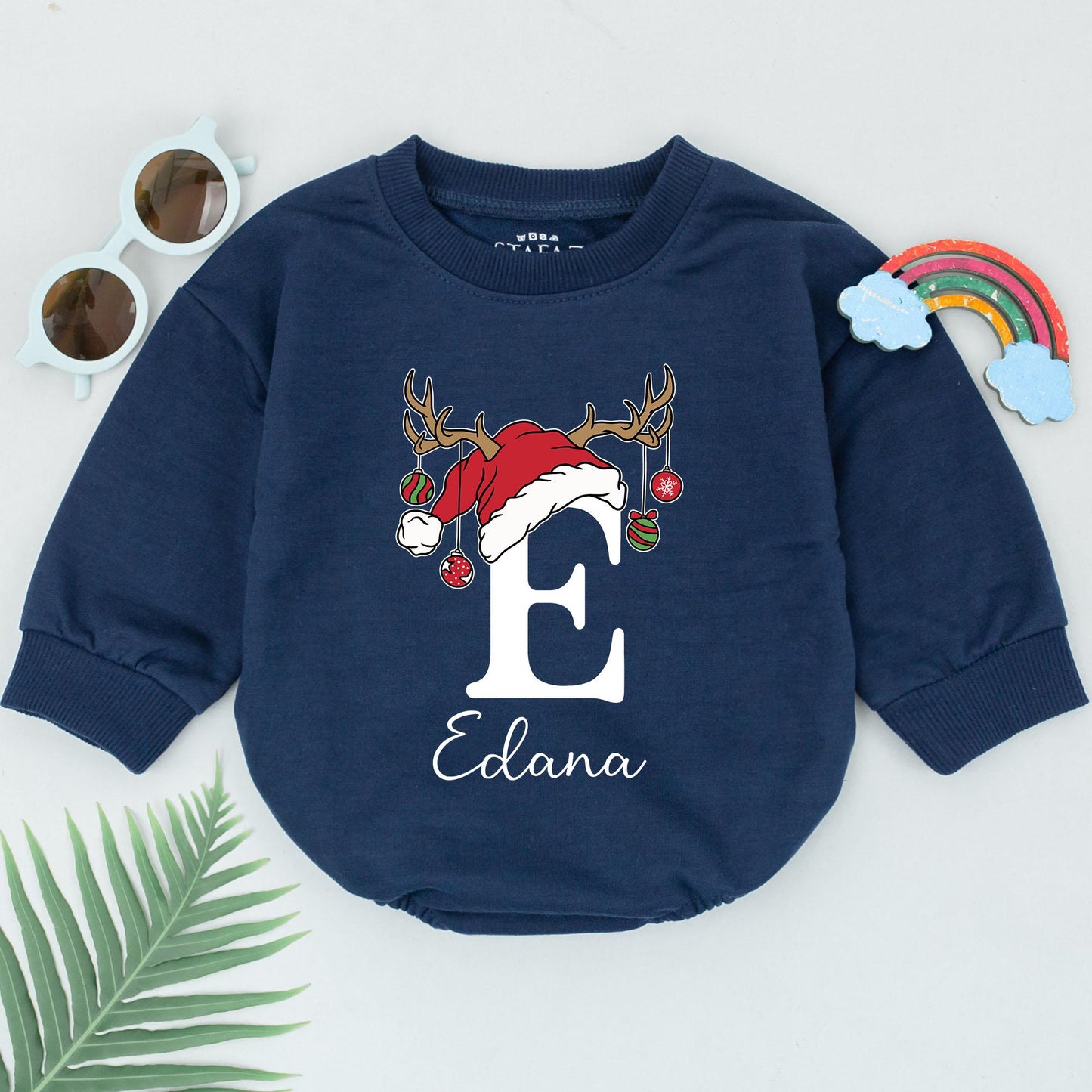 Personalized 1st Christmas Romper: Reindeer Antlers & Santa Hat! Custom Name Outfit, Newborn Xmas Clothes, Baby Shower Gift for Girls, Christmas Outfit 138