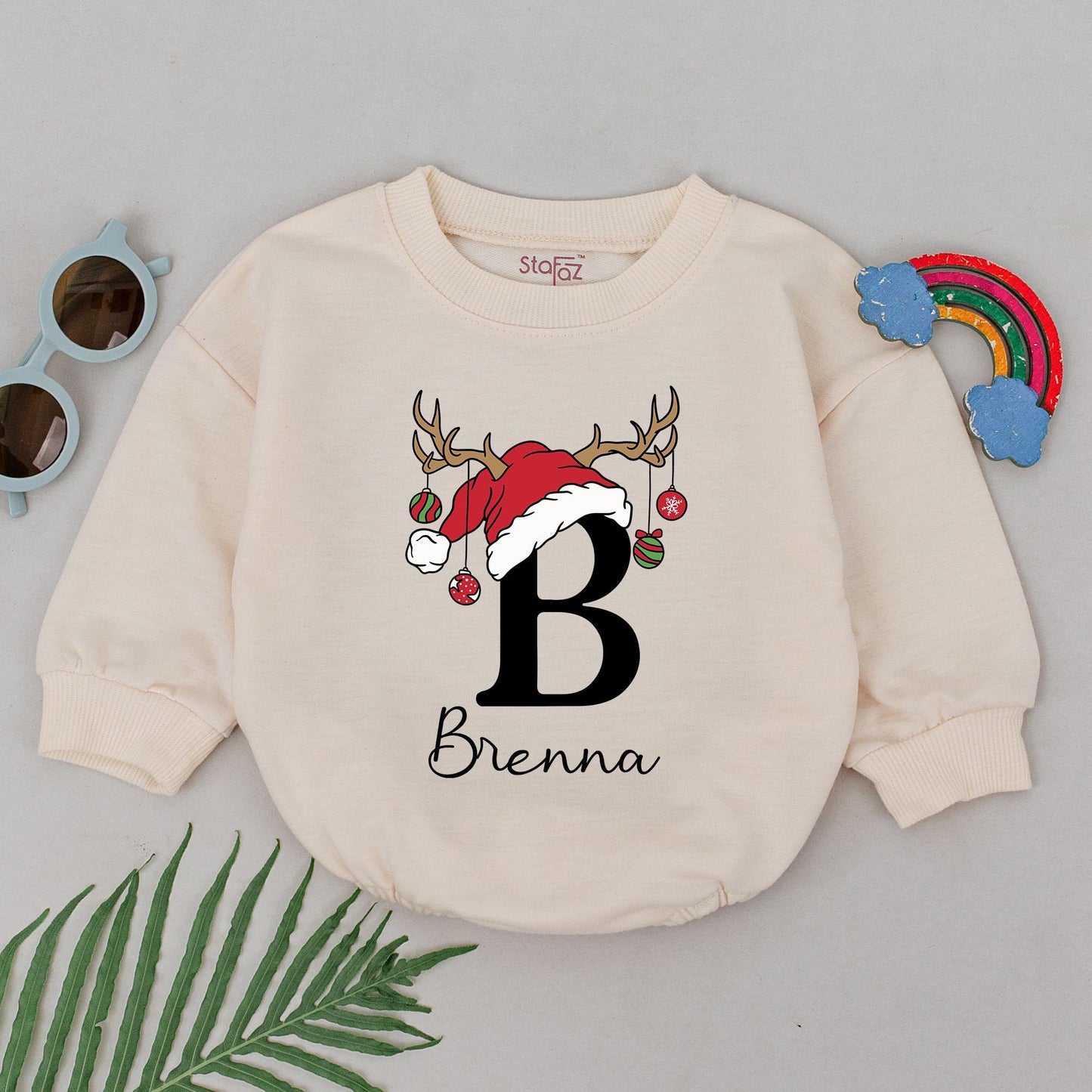Personalized 1st Christmas Romper: Reindeer Antlers & Santa Hat! Custom Name Outfit, Newborn Xmas Clothes, Baby Shower Gift for Girls, Christmas Outfit 138