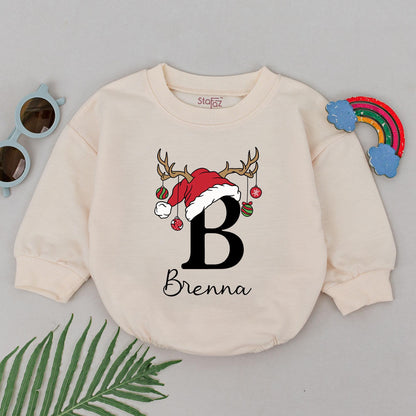 Personalized 1st Christmas Romper: Reindeer Antlers & Santa Hat! Custom Name Outfit, Newborn Xmas Clothes, Baby Shower Gift for Girls, Christmas Outfit 138