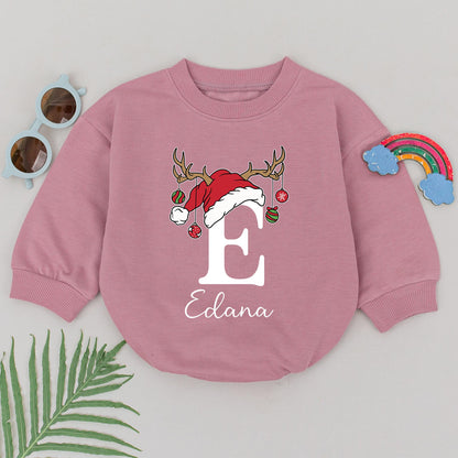 Personalized 1st Christmas Romper: Reindeer Antlers & Santa Hat! Custom Name Outfit, Newborn Xmas Clothes, Baby Shower Gift for Girls, Christmas Outfit 138