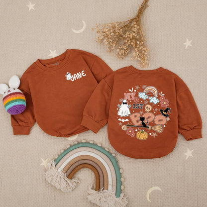Personalized My 1st Boo Romper: Spooky Cute Halloween Outfit for Baby, Toddler or Infant – Ghost, Cat & Pumpkin Groovy First Halloween Costume (138 chars)