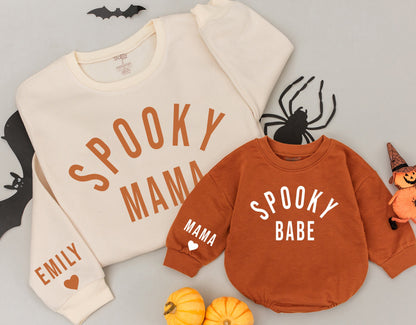 Spooky Mama & Babe Matching Fall Sweatshirts, Brown Text & White Text Mommy and Me Sweaters, Cozy Family Outfit for Fall, Halloween Gift