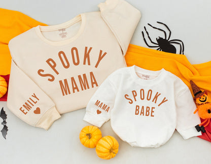 Spooky Mama & Babe Matching Fall Sweatshirts, Brown Text & White Text Mommy and Me Sweaters, Cozy Family Outfit for Fall, Halloween Gift
