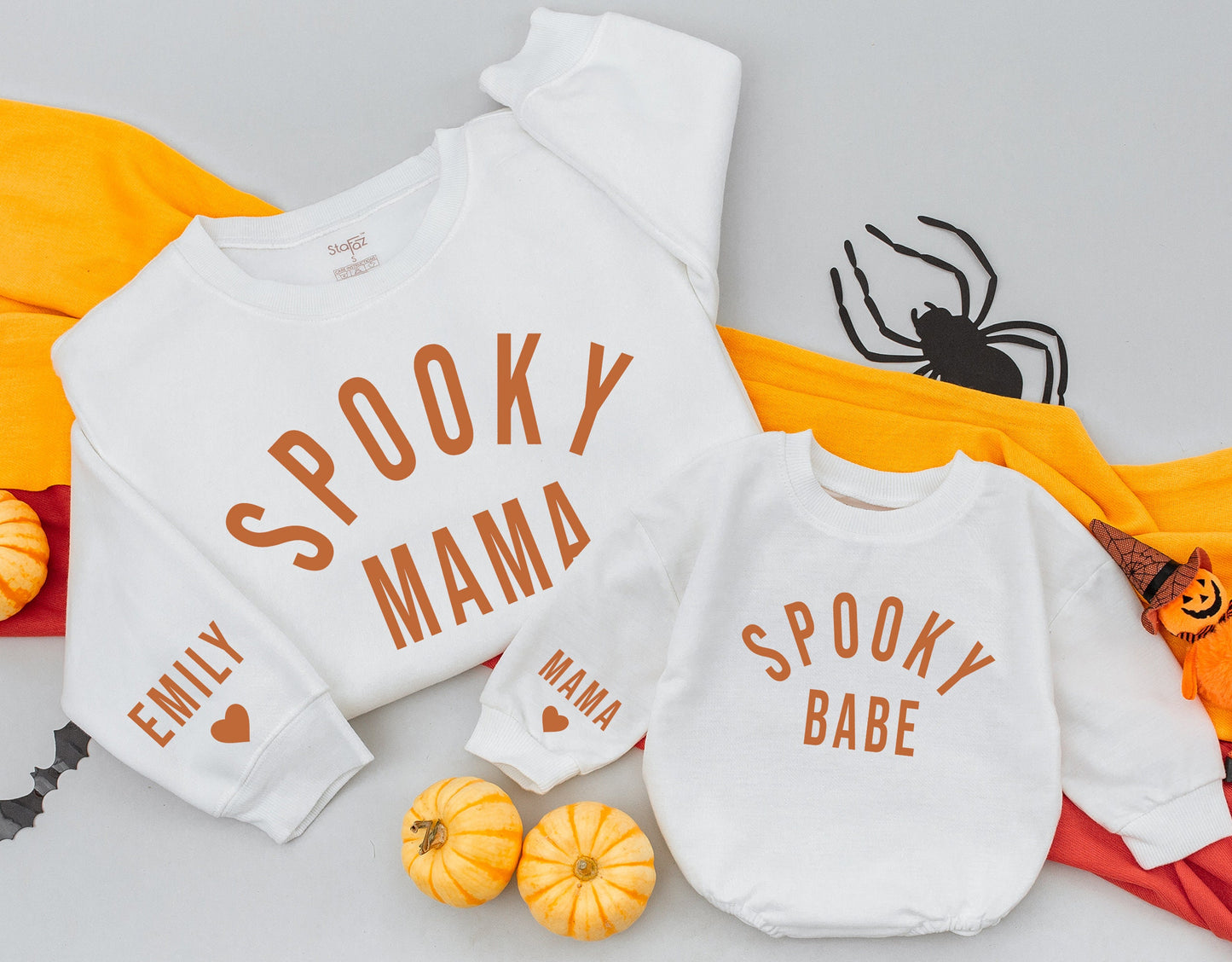 Spooky Mama & Babe Matching Fall Sweatshirts, Brown Text & White Text Mommy and Me Sweaters, Cozy Family Outfit for Fall, Halloween Gift