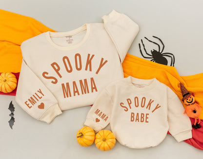 Spooky Mama & Babe Matching Fall Sweatshirts, Brown Text & White Text Mommy and Me Sweaters, Cozy Family Outfit for Fall, Halloween Gift
