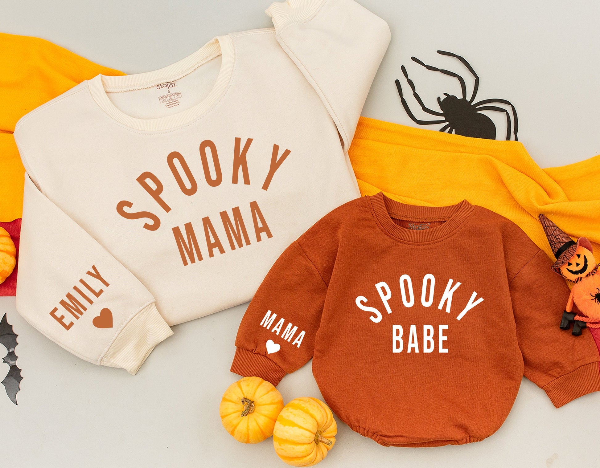 Spooky Mama & Babe Matching Fall Sweatshirts, Brown Text & White Text Mommy and Me Sweaters, Cozy Family Outfit for Fall, Halloween Gift