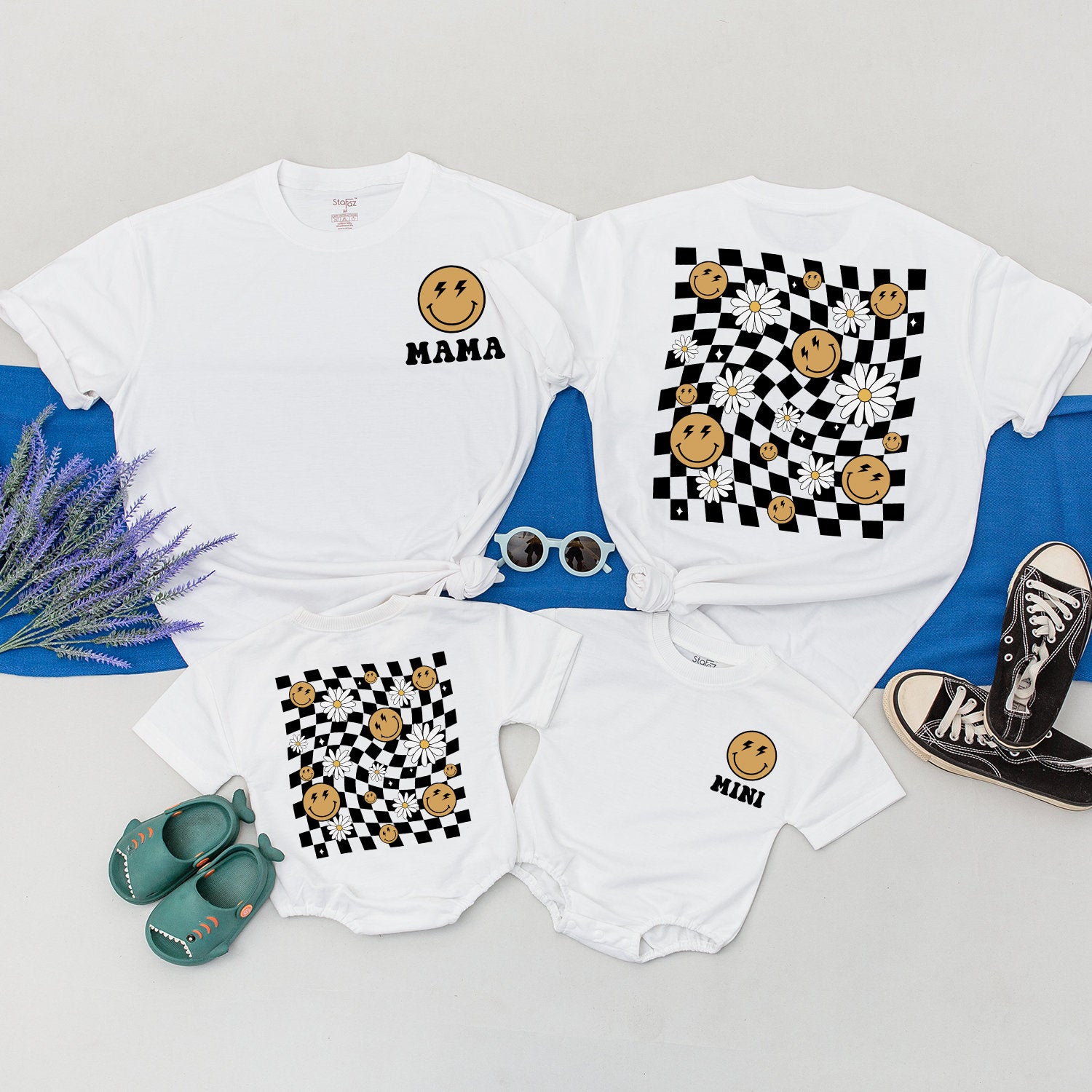 Mama Mini Smiley Face Shirt, Retro Daisy Matching Mom Baby Tee