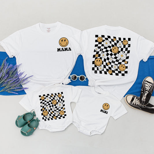 Mama Mini Smiley Face Shirt, Retro Daisy Matching Mom Baby Tee