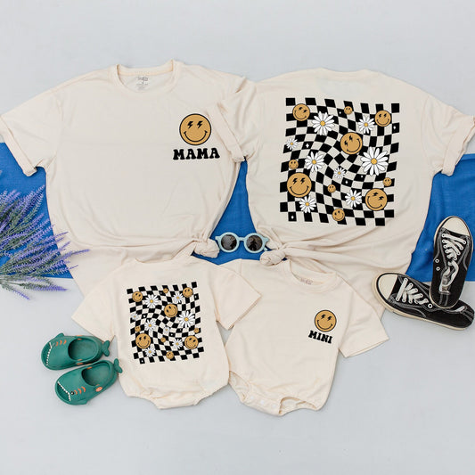Mama Mini Smiley Face Shirt, Retro Daisy Matching Mom Baby Tee