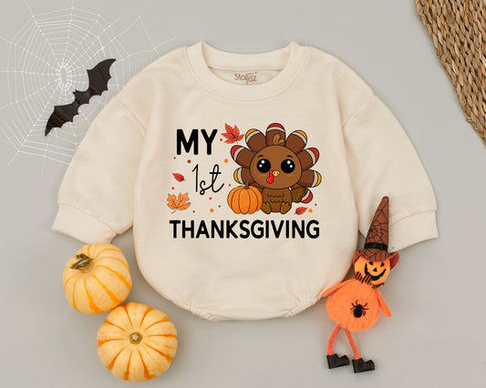 My First Thanksgiving Baby Romper with Adorable Little Turkey Design Newborn Boy Outfit Fall Baby Shower Gift Comfortable Bodysuit