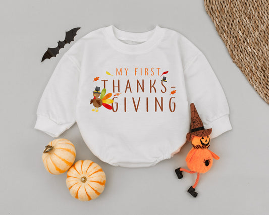 Baby's 1st Thanksgiving Romper: Cute Unisex Turkey Day Outfit  
