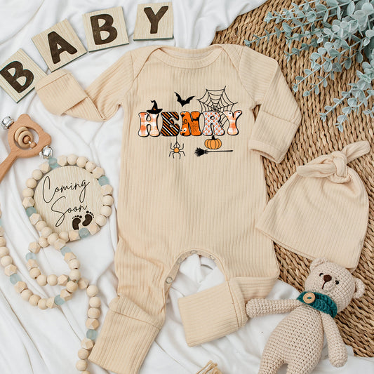 Personalized Name Halloween Baby Romper Soft Long Sleeve Going Home Outfit Newborn Boys Girls Coming Home Baby Shower Gift