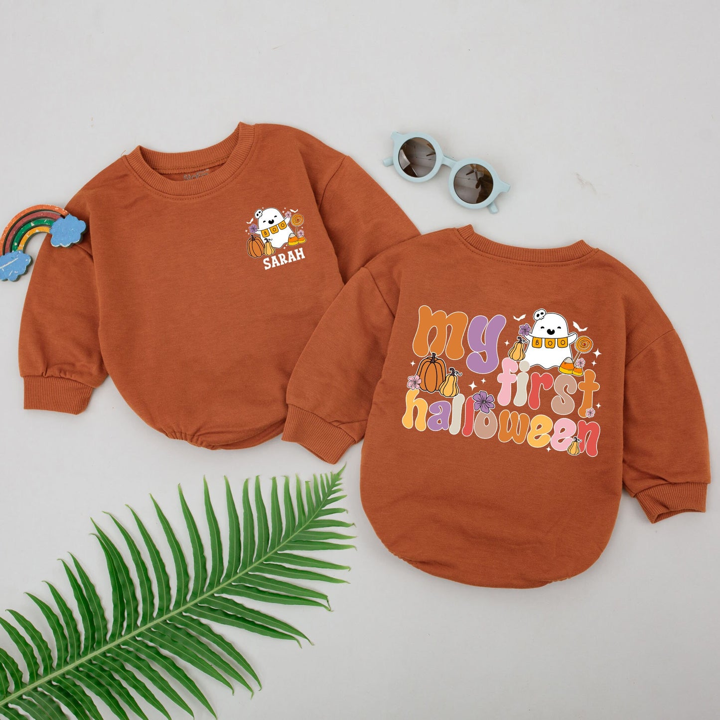 Personalized My First Halloween Romper Baby Girl Cute Retro Ghost Pumpkin Design Whimsical Newborn Bodysuit Spooky Season Gift