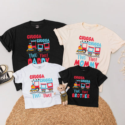 Chugga Chugga Two Two Train Birthday Shirts for Family Matching Outfits 2nd Birthday Toddler Boy Mommy And Me I'm Two Tshirt