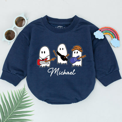 Personalized Baby Ghost Romper Michael Boo Rock 1st Halloween Baby Shower Gift Boy Cute Cartoon Music Design Soft Cotton Comfortable Spooky Season Outfit Newborn