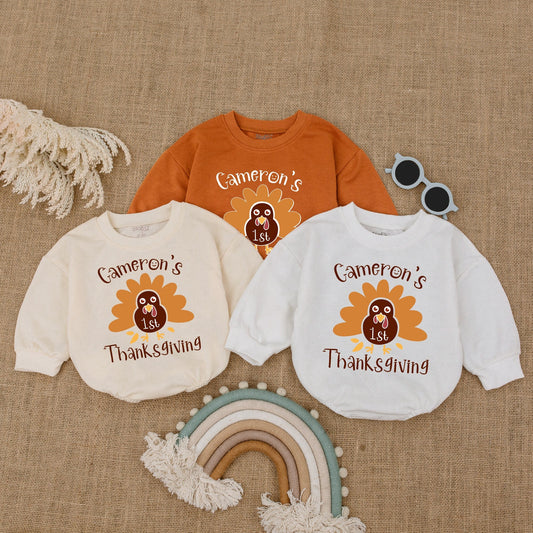 1st Thanksgiving Bubble Romper – Fall Turkey Bodysuit Baby Gift