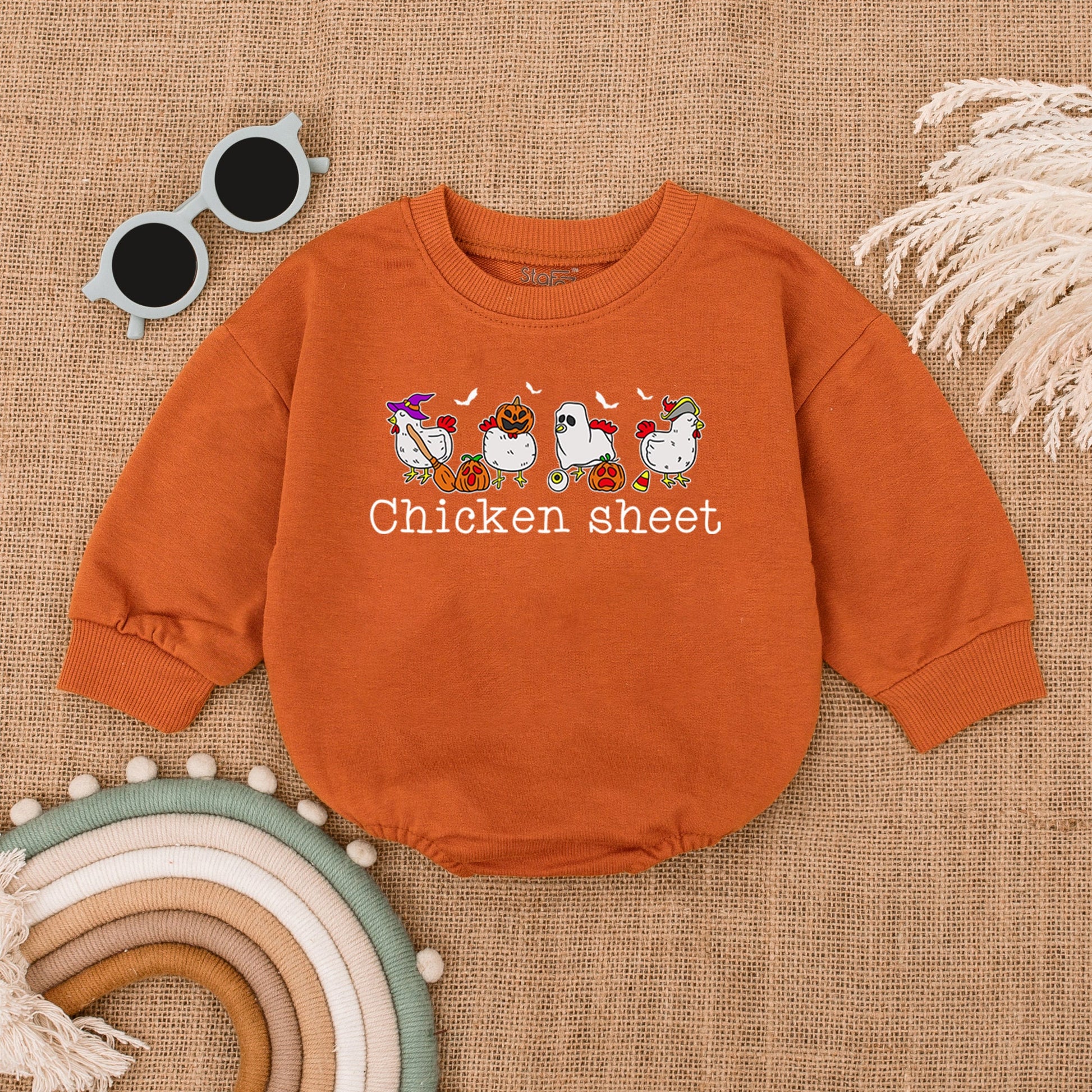 Chicken Sheet Halloween Bubble Romper Baby Outfit: Witch Chickens Design, 1st Halloween Costume, Fall Bodysuit, Newborn Gift, Boy or Girl