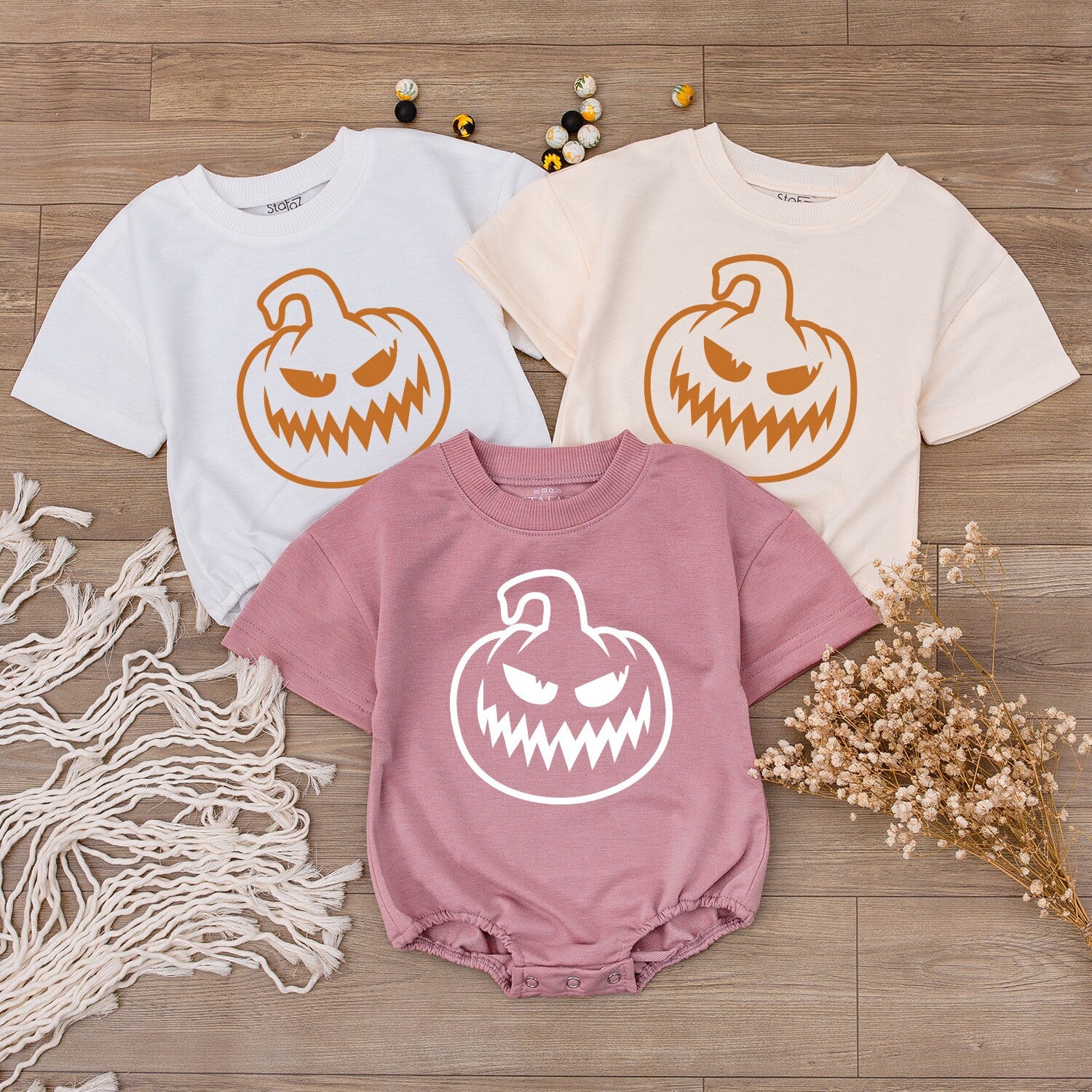 Personalized Pumpkin Face Baby Romper - Cute Fall & Thanksgiving Outfit