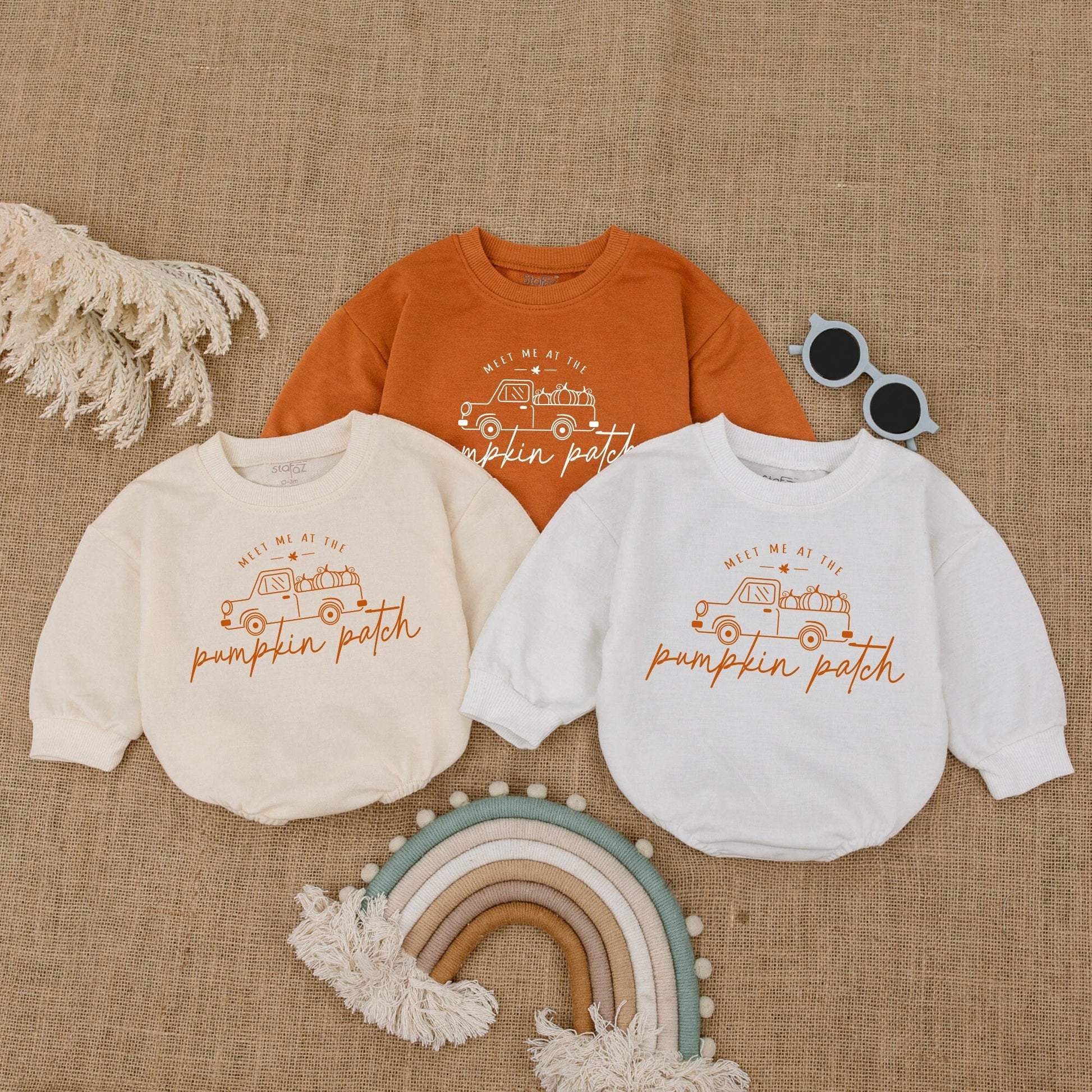Natural Baby Romper Whimsical Vintage Truck Pumpkin Patch Design, Fall Toddler Bodysuit for Funny Thanksgiving Day Baby Shower Gift