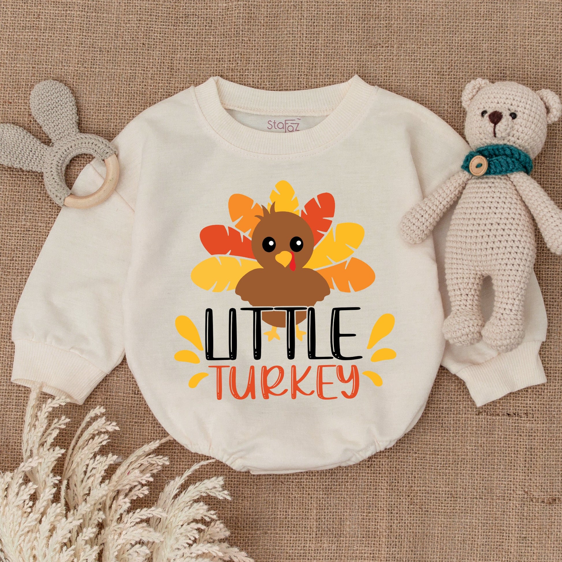 Cute Little Turkey Retro Natural Baby Romper Thanksgiving Bodysuit Bright Feather Design Autumn Kids Baby Shower Gift