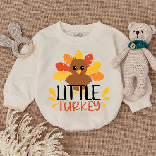 Cute Little Turkey Retro Natural Baby Romper Thanksgiving Bodysuit Bright Feather Design Autumn Kids Baby Shower Gift
