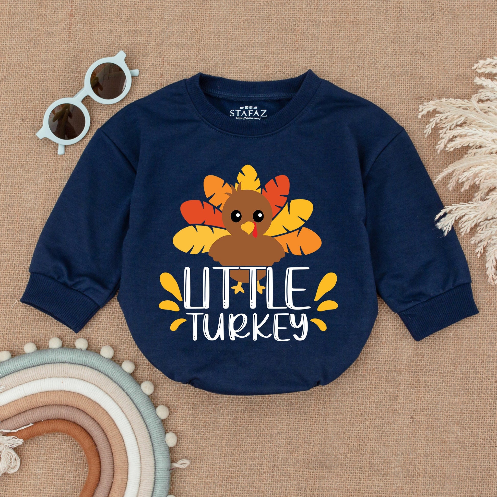 Cute Little Turkey Retro Natural Baby Romper Thanksgiving Bodysuit Bright Feather Design Autumn Kids Baby Shower Gift