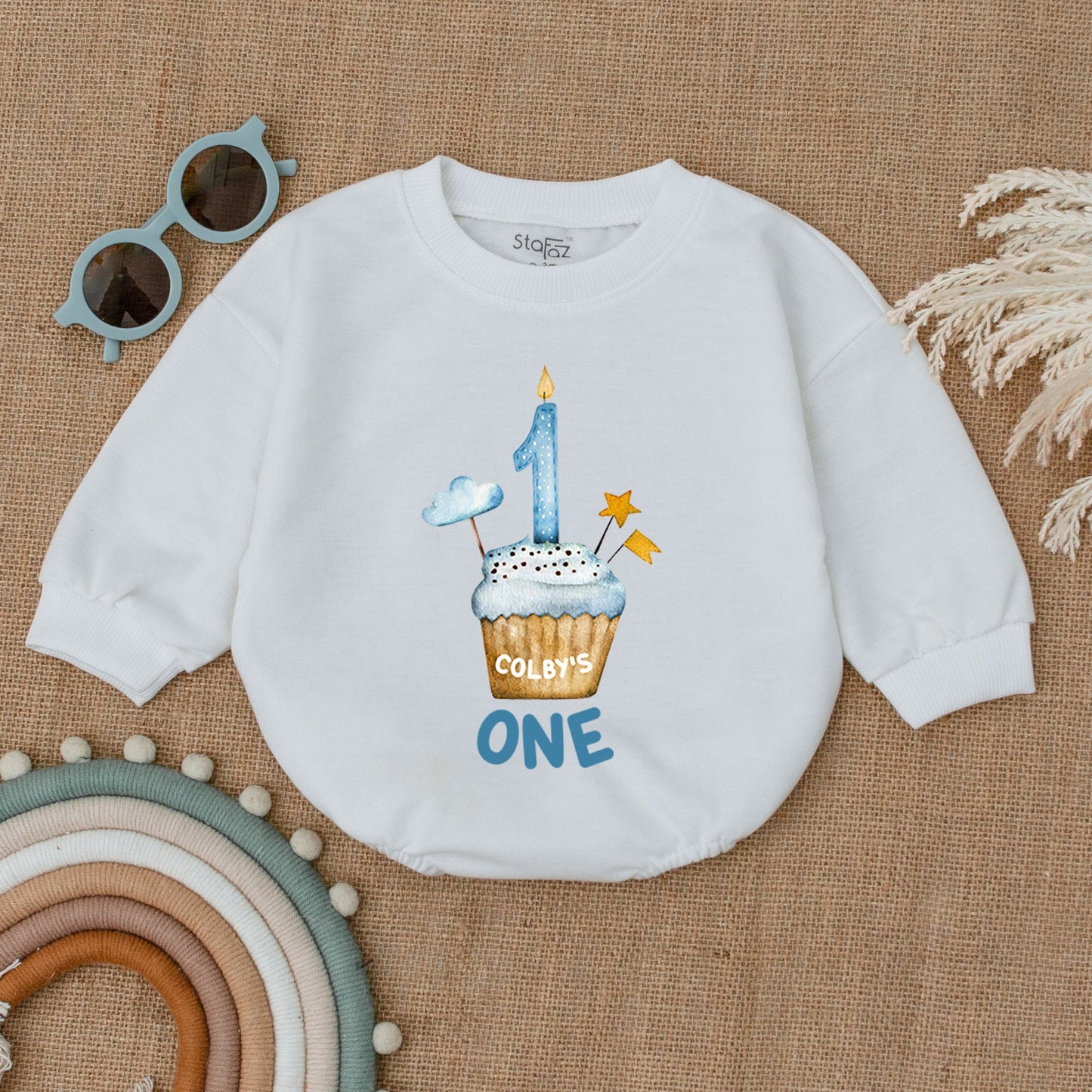 First Birthday Outfit Romper, Personalized Cupcake Baby Clothes  