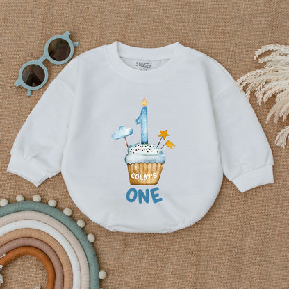 First Birthday Outfit Romper, Personalized Cupcake Baby Clothes  