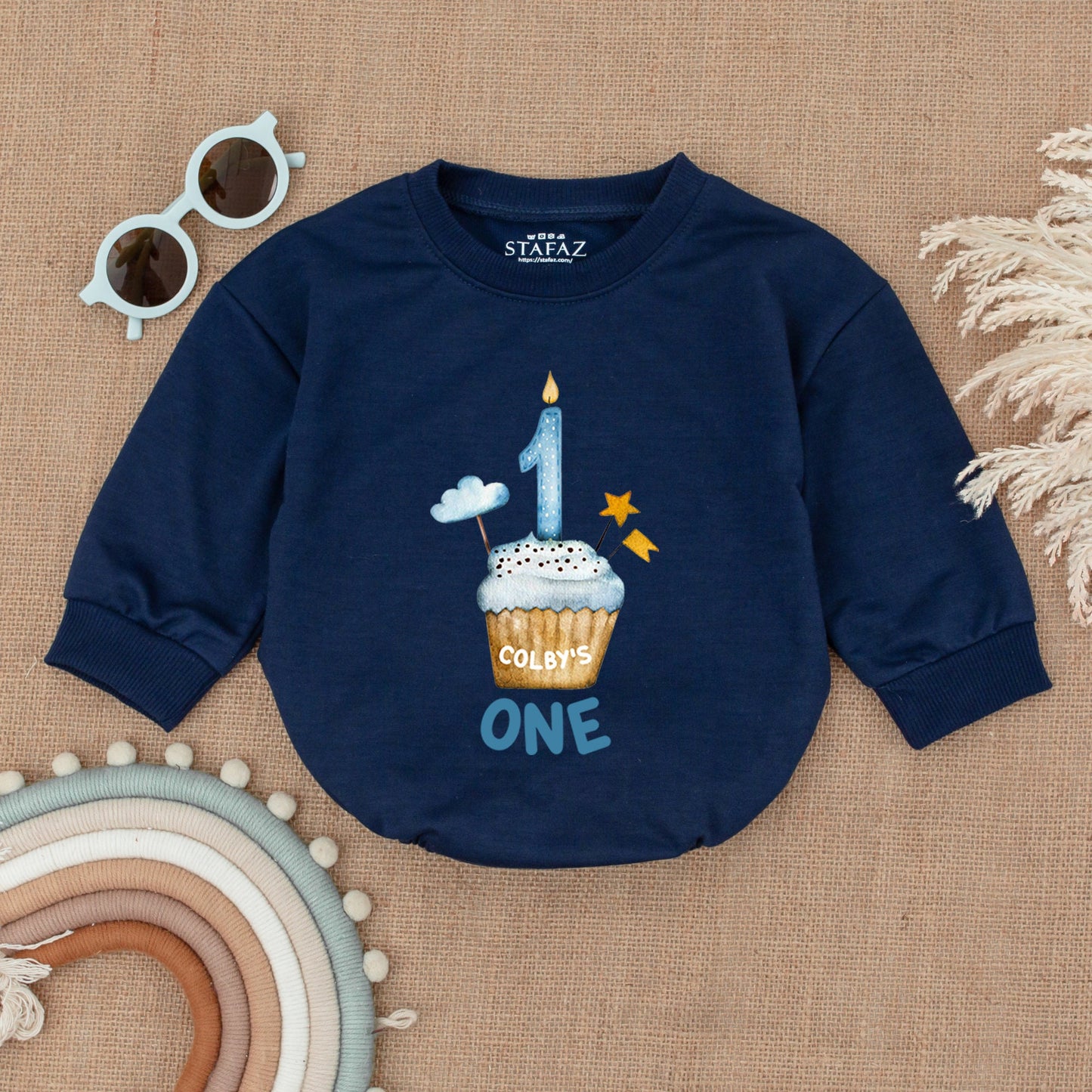 First Birthday Outfit Romper, Personalized Cupcake Baby Clothes  