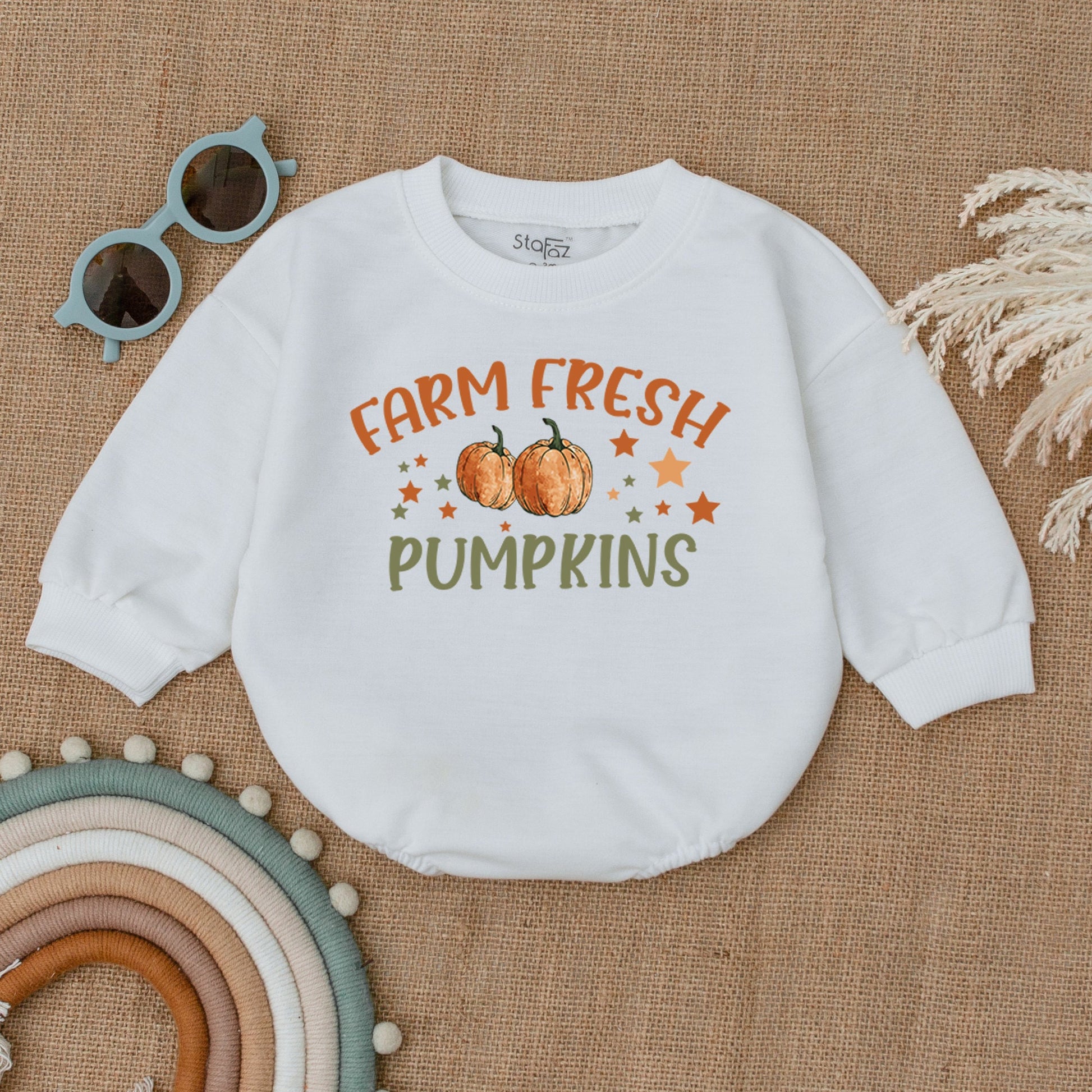 Farm Fresh Pumpkin Patch Bubble Romper, Thanksgiving Outfit, Baby Girl Fall Clothes, Autumn Bodysuit, Little Pumpkin Star Design, Thanksgiving Gift 139