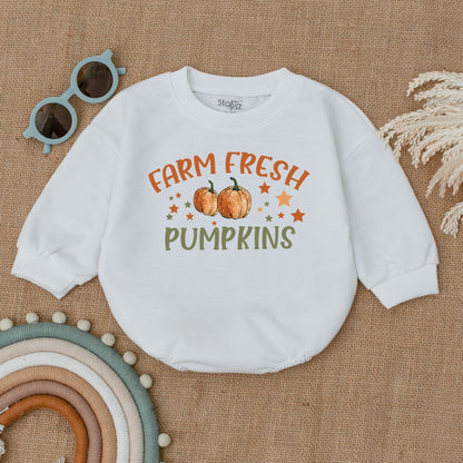 Farm Fresh Pumpkin Patch Bubble Romper, Thanksgiving Outfit, Baby Girl Fall Clothes, Autumn Bodysuit, Little Pumpkin Star Design, Thanksgiving Gift 139