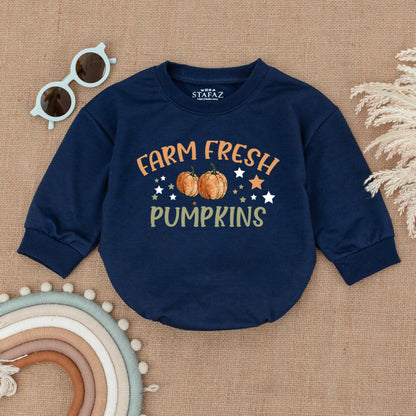 Farm Fresh Pumpkin Patch Bubble Romper, Thanksgiving Outfit, Baby Girl Fall Clothes, Autumn Bodysuit, Little Pumpkin Star Design, Thanksgiving Gift 139