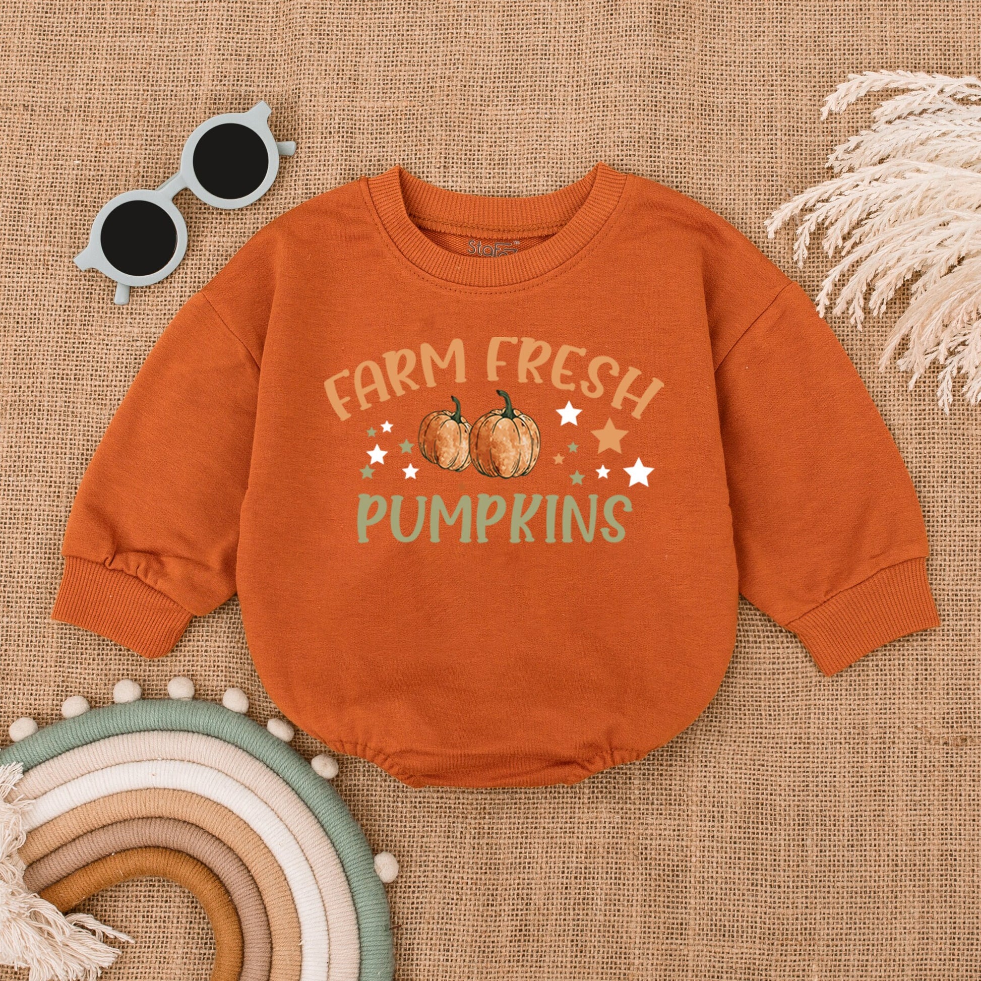 Farm Fresh Pumpkin Patch Bubble Romper, Thanksgiving Outfit, Baby Girl Fall Clothes, Autumn Bodysuit, Little Pumpkin Star Design, Thanksgiving Gift 139