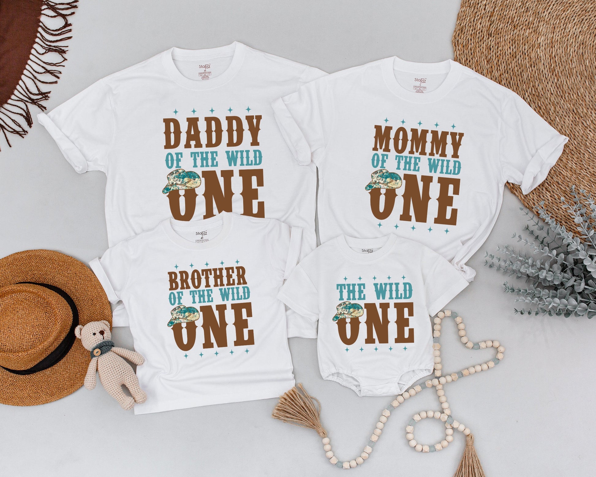 Wild One Western Family Matching Birthday Outfits Cowboy Mommy Daddy Brother Wild 1st Birthday Tees