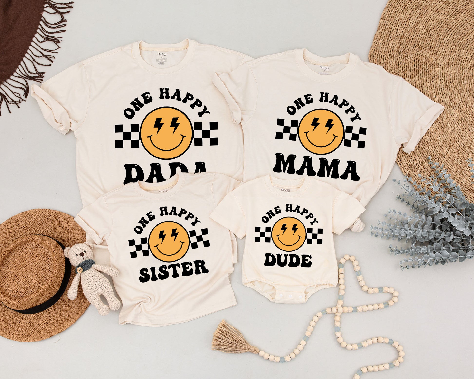Matching One Happy Dude 1st Birthday Family Shirts Baby Boy Outfit, Dad & Mama Tee, Toddler Party Gift