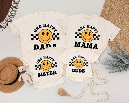 Matching One Happy Dude 1st Birthday Family Shirts Baby Boy Outfit, Dad & Mama Tee, Toddler Party Gift
