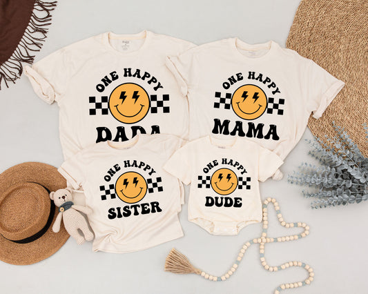 Matching One Happy Dude 1st Birthday Family Shirts Baby Boy Outfit, Dad & Mama Tee, Toddler Party Gift