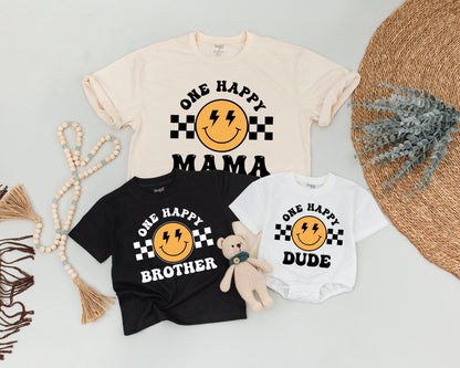 Matching One Happy Dude 1st Birthday Family Shirts Baby Boy Outfit, Dad & Mama Tee, Toddler Party Gift