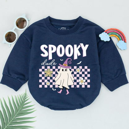 Spooky Dude Baby Romper First Halloween Cute Ghost Outfit Girls Boys Pink Retro Checkered Flowers Bats Whimsical Newborn Gift