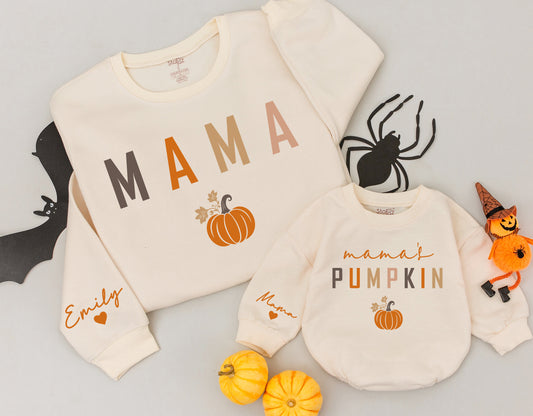 Mama and Mamas Pumpkin Patch Matching Fall Sweatsuit Mommy and Me Cozy Autumn Outfits Kids Thanksgiving Gift