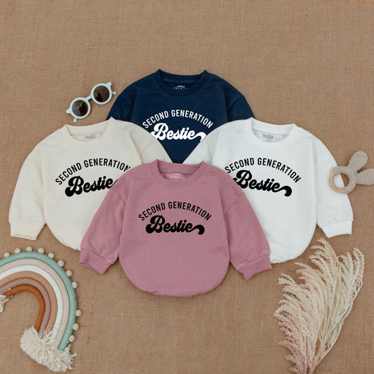 Adorable Baby Girl Besties Romper Matching Outfit for Second Generation Best Friends Like Our Moms Cotton Newborn Bodysuit Shower Gift Retro Cute Clothes