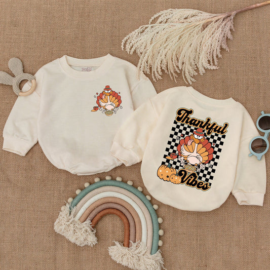 Groovy Turkey Bubble Romper: Autumn Baby Outfit for Thanksgiving  