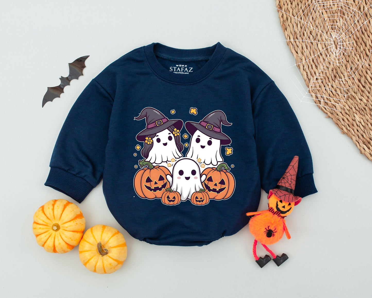 Spooky Ghost & Pumpkin Baby Romper - Fall Halloween Outfit