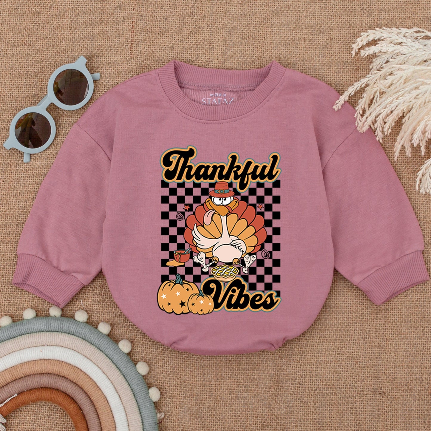 Groovy Turkey Bubble Romper: Thanksgiving & Fall Baby Outfit